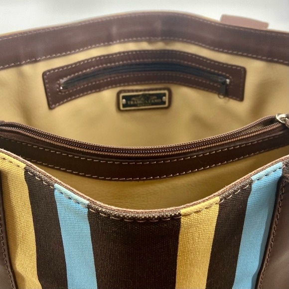 TRAMONTANO Napoli Italian Leather and Canvas Tote Bag Made in Italy - Picture 5 of 9